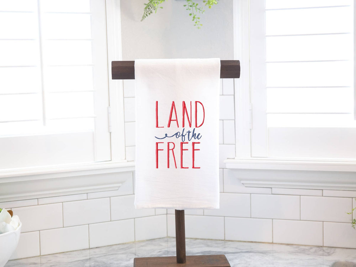 Embroidered Tea Towel Land of the Free Home Decor
