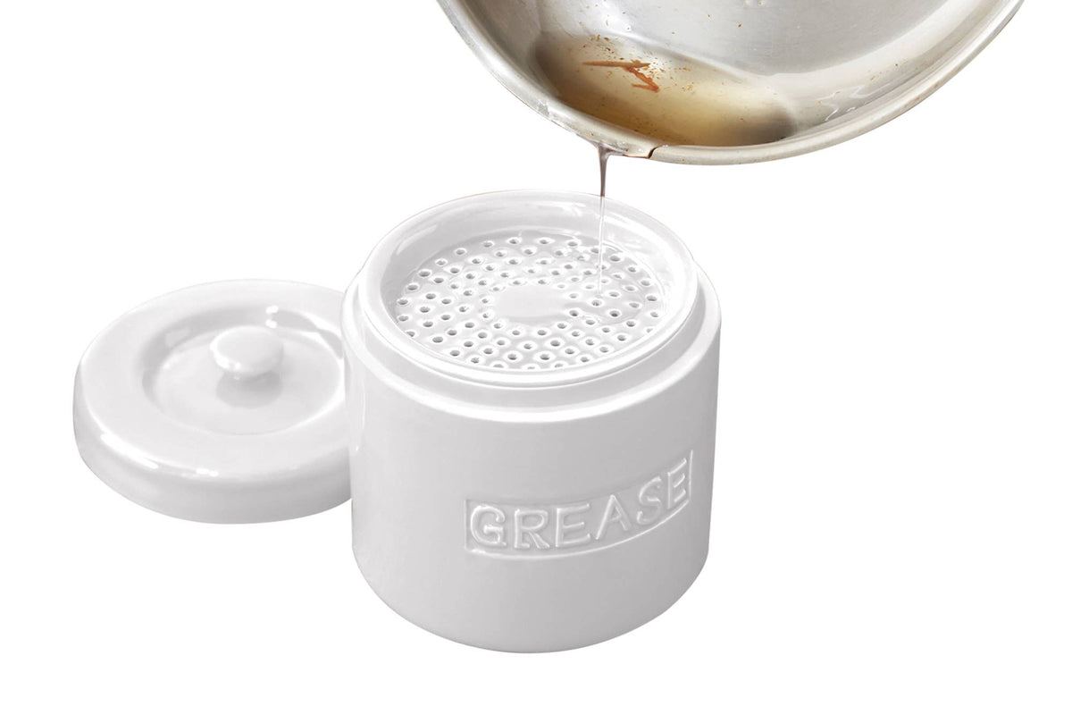 Fox Run Porcelain Grease Container, White, 5" x 5" x 5"