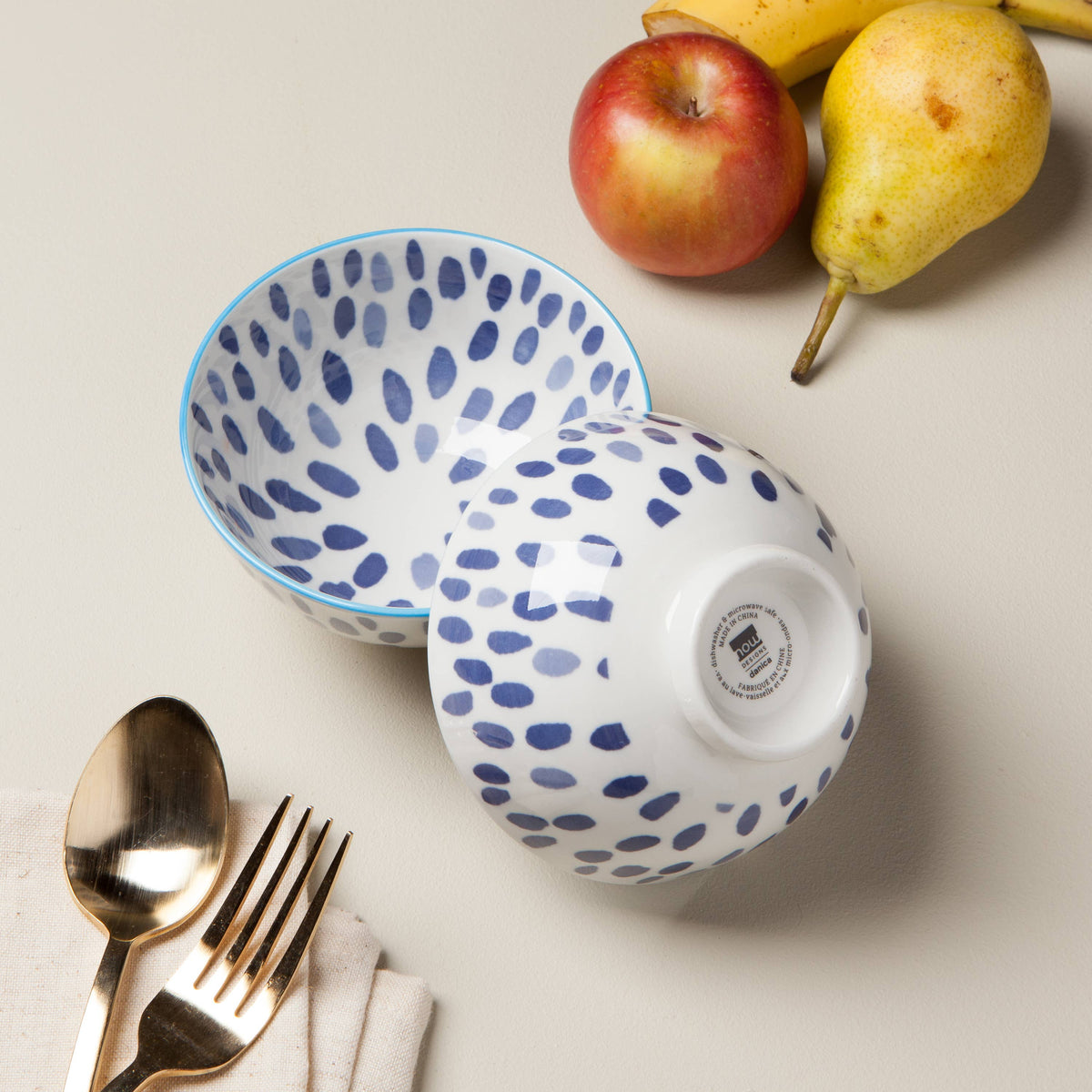 Blue Spots Stamped Bowl 4 inch