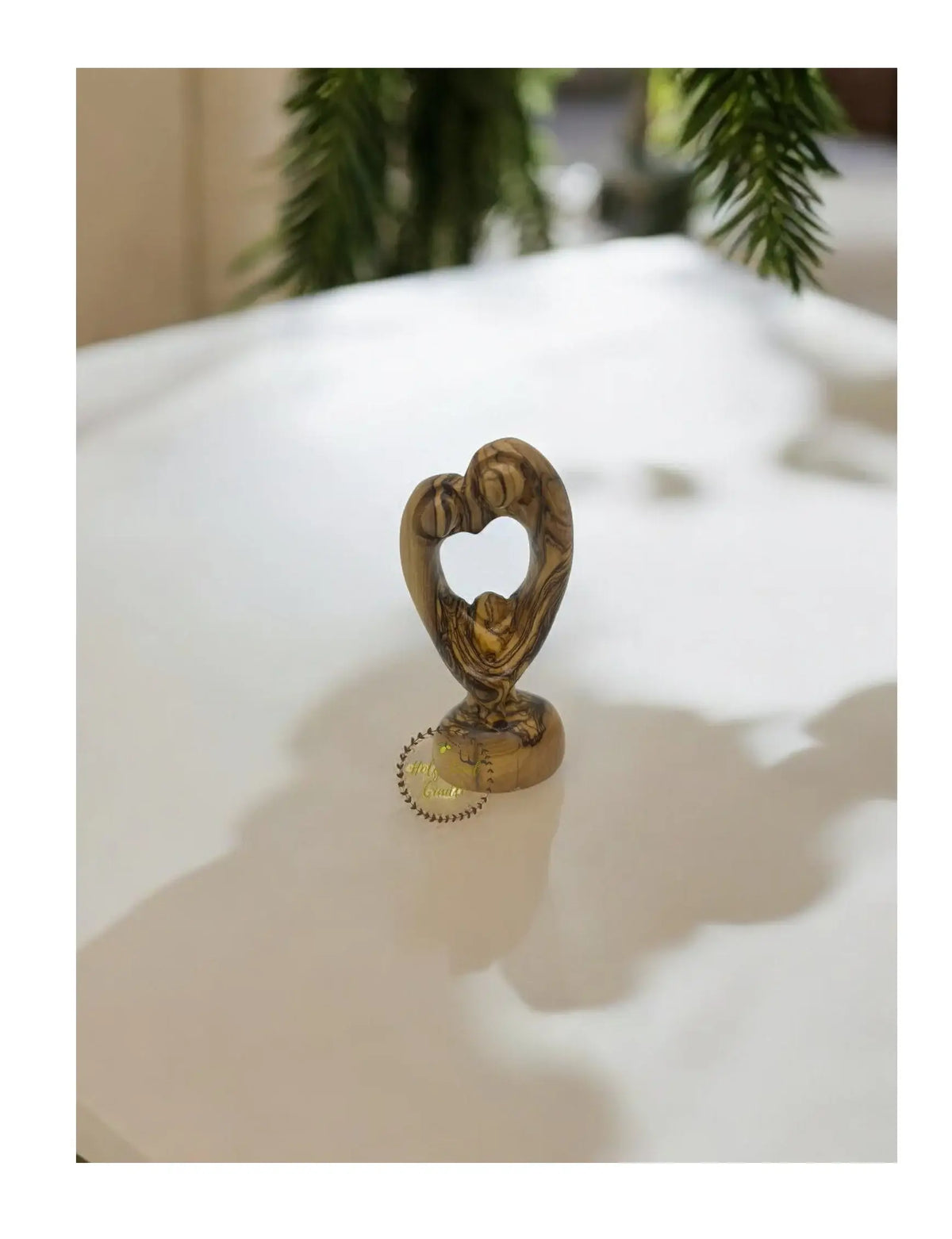 Olive Wood Abstract Holy Family, Heart Shaped