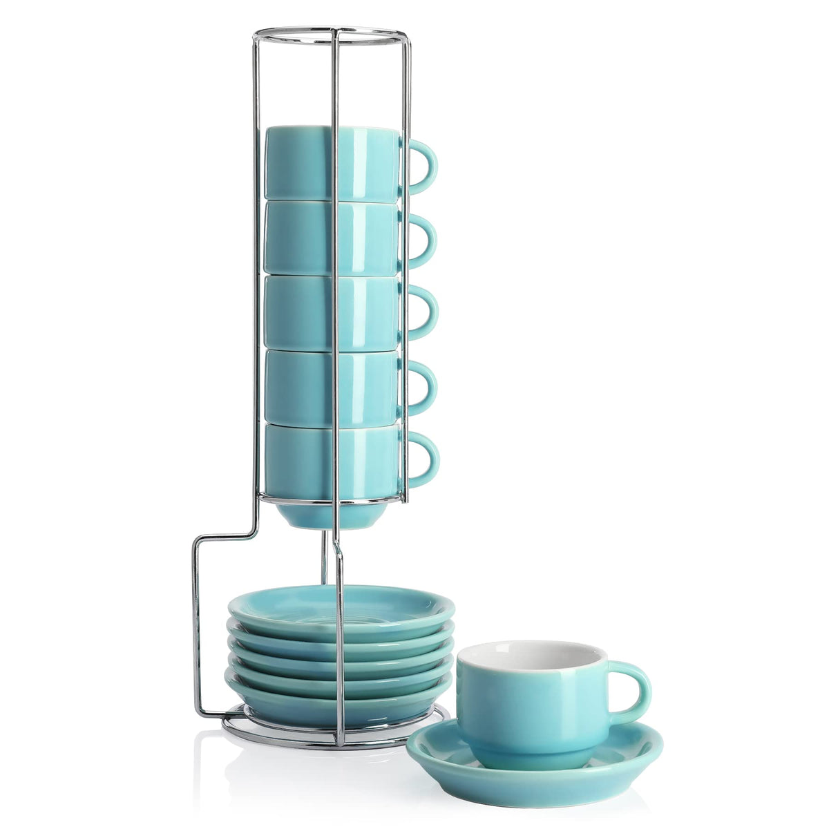 2.5 Ounce Porcelain Espresso Cups with Saucers and Stand