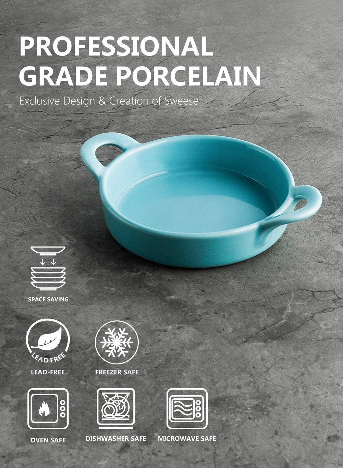 5 Ounce Porcelain Ramekins with Double Handles, Set of 6