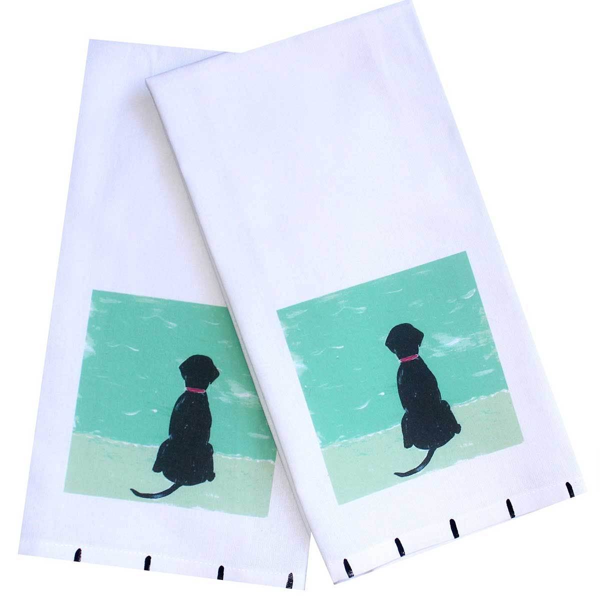 Black Lab Beach Dog Tea Towel