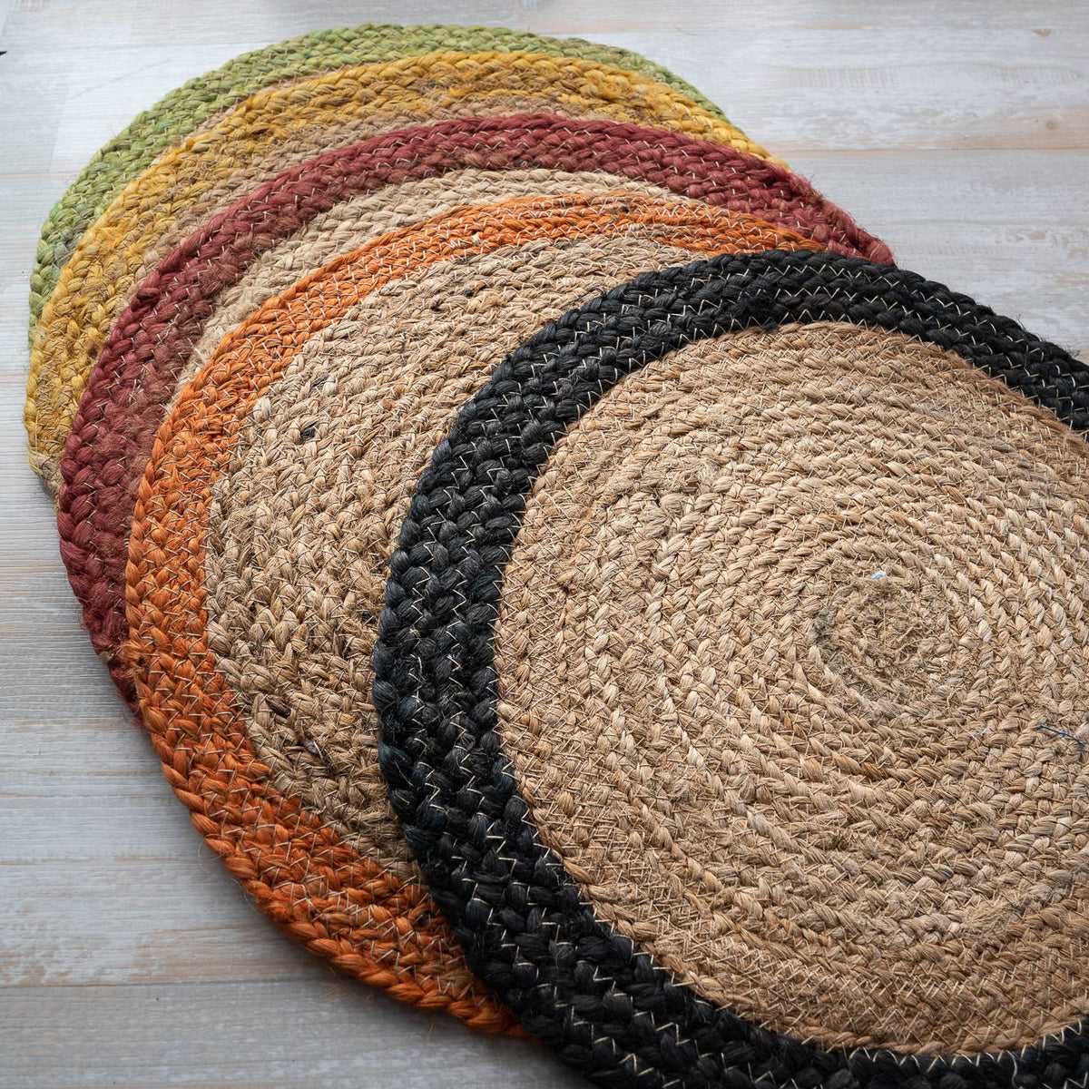 Natural & Green Jute Border Round Placemat