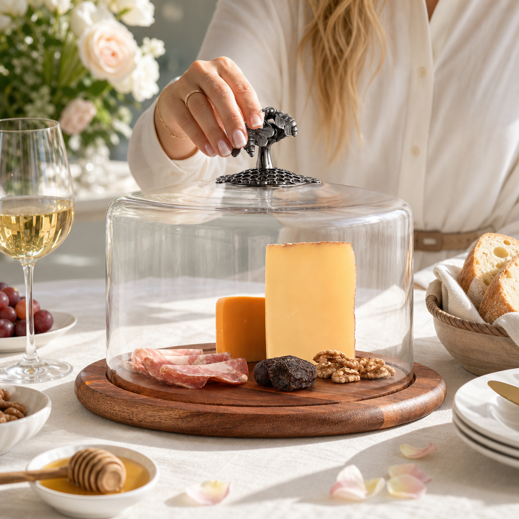 Honey Bee Glass Covered Cheese Wood Board