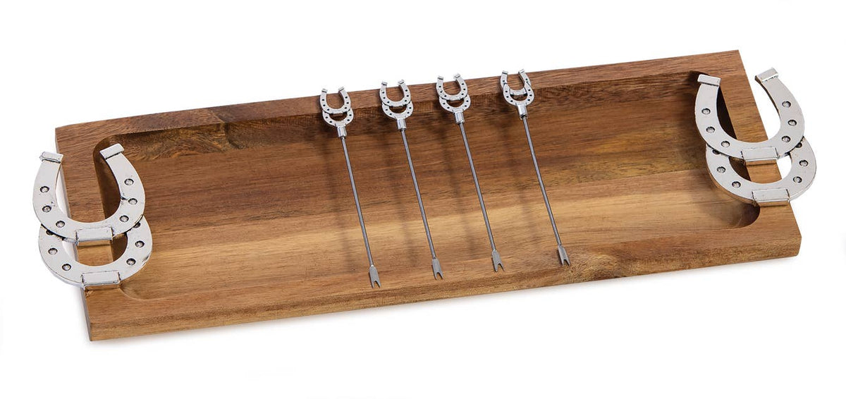 Foodie Bites Acacia Wood Serving Tray & matching food picks