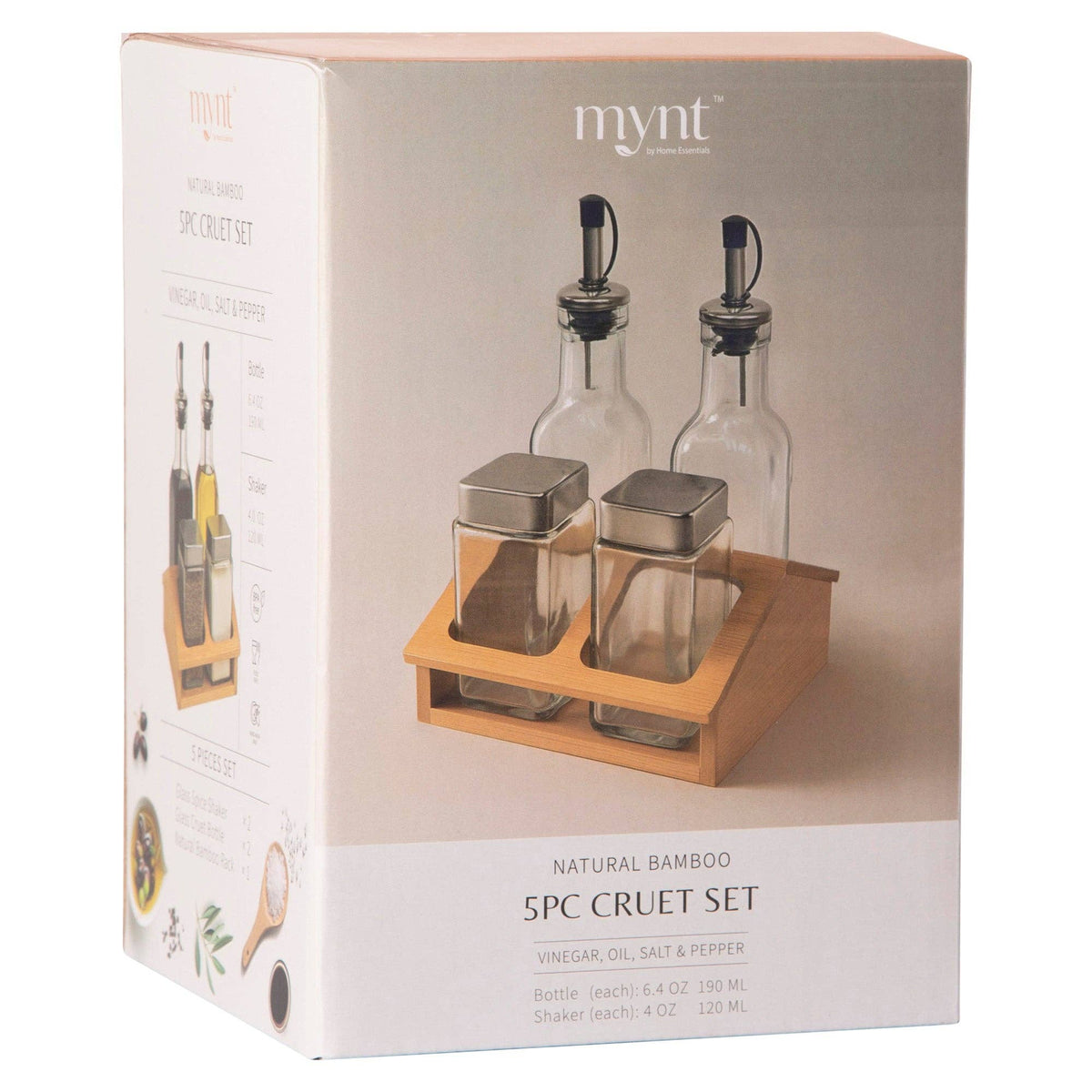 Mynt 5pc Cruet Set With Natural Bamboo Stand