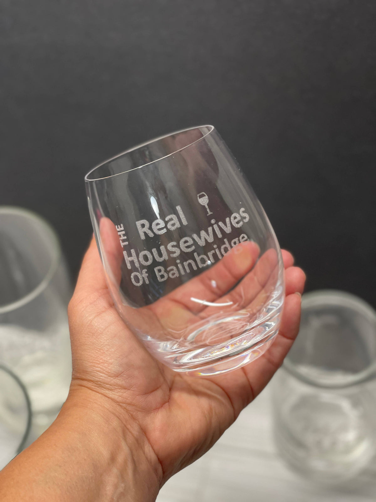 The Real Housewives Custom Etched 15oz stemless wine glass