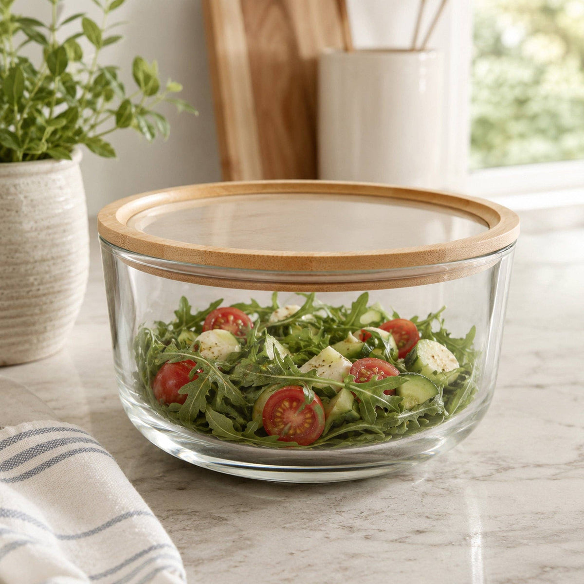 52 Oz Glass Round Container With Bamboo Lid By Fresh & Seal