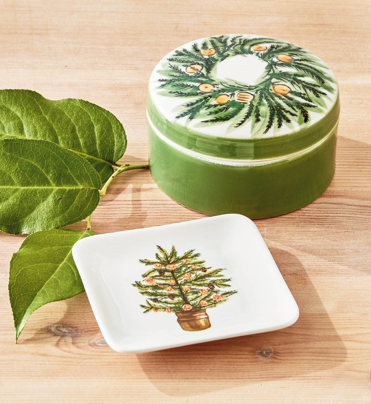 Citrus Grove Trinket Dish Green Multi Stoneware Christmas