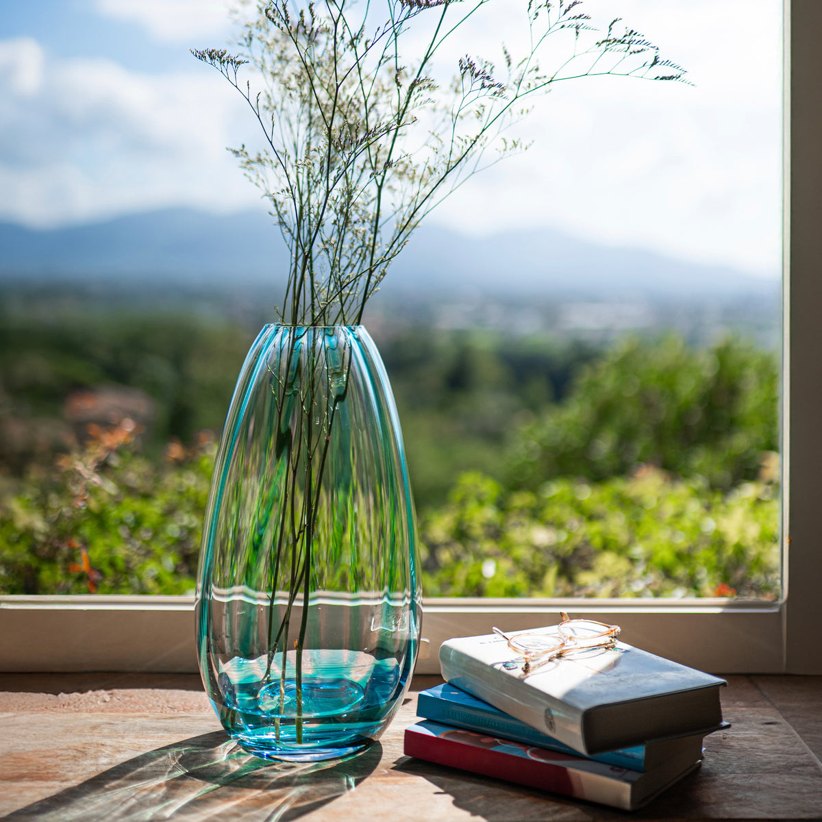 Bolla Glass Ash Blue Medium Pleated Vase