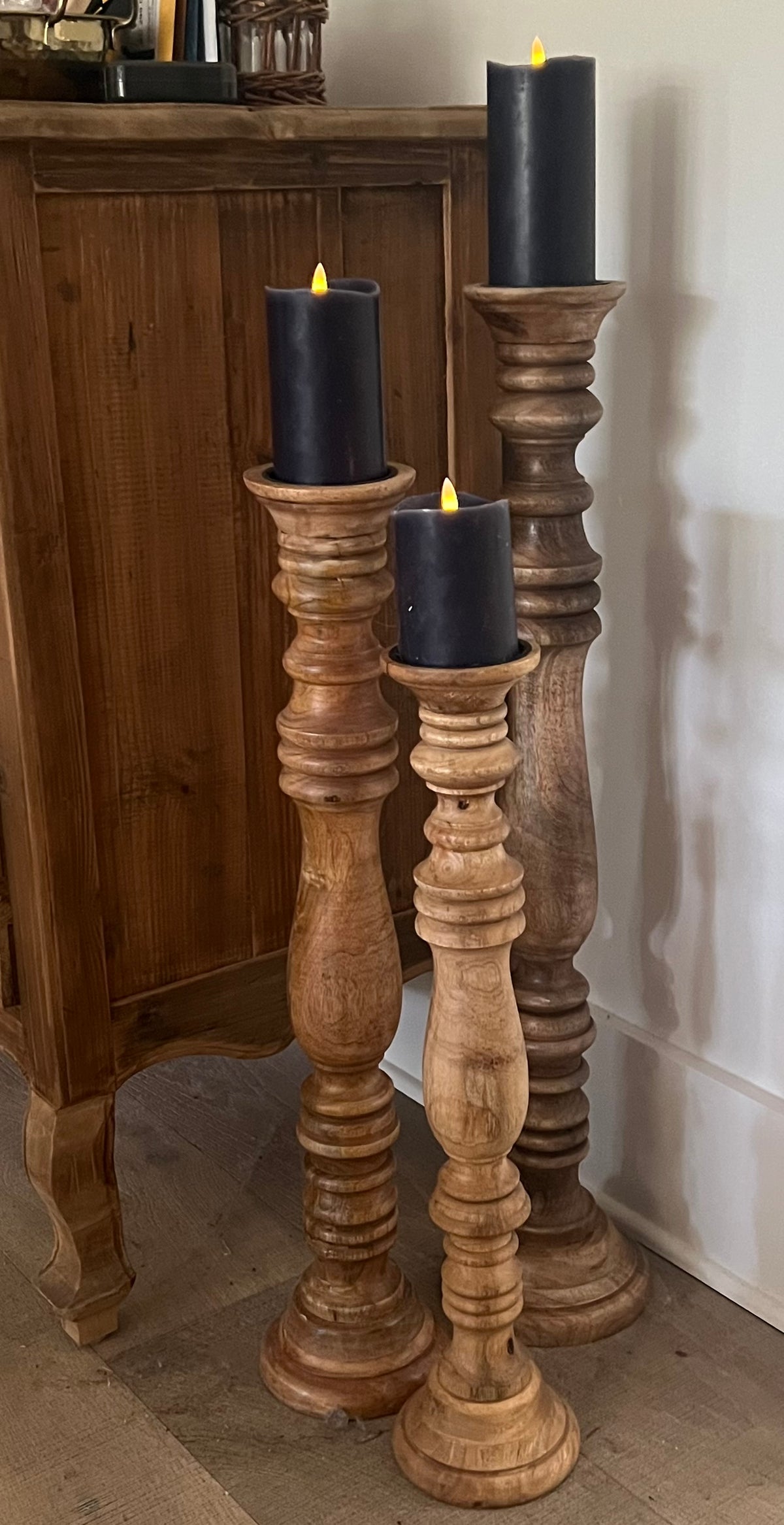 Rustic Tall Pillar Candle Holders – Set of 3