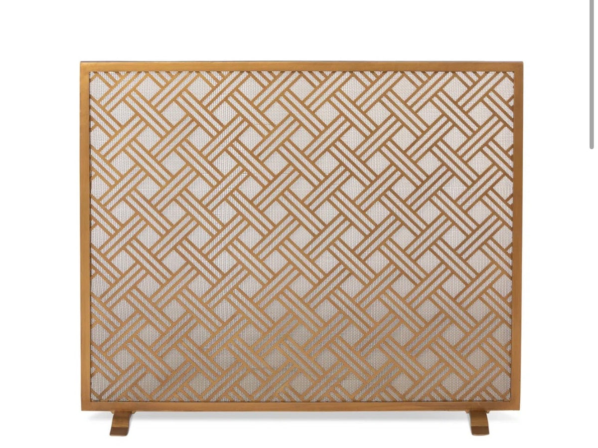 Modern Gold Cross Hatch Fireplace Screen – Iron Mesh – 41” by Parkhill Collection