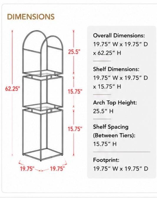 Gold Arched 4-Tier Glass Étagère Bookcase