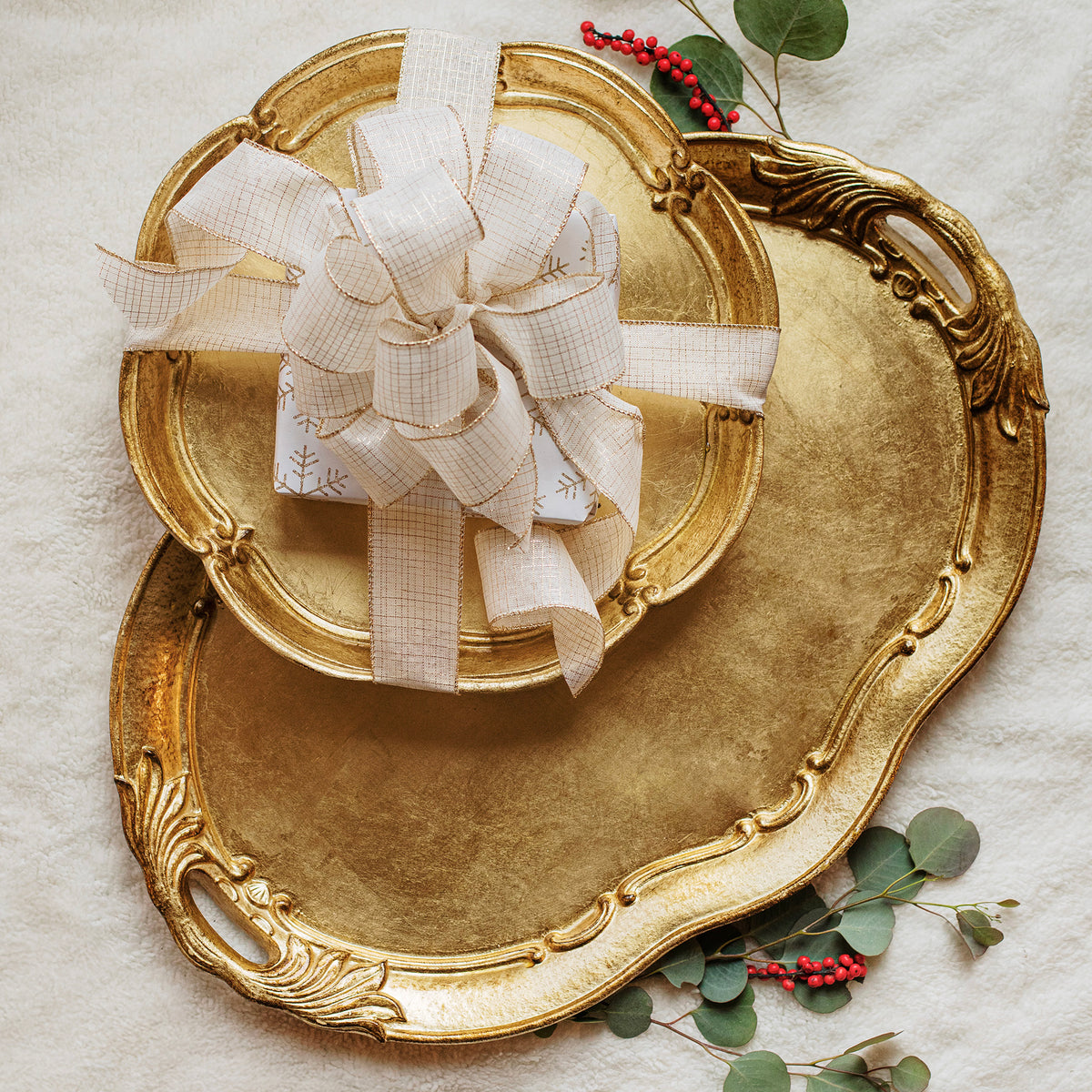 Florentine Wooden Accessories Gold Oval Tray with Handles