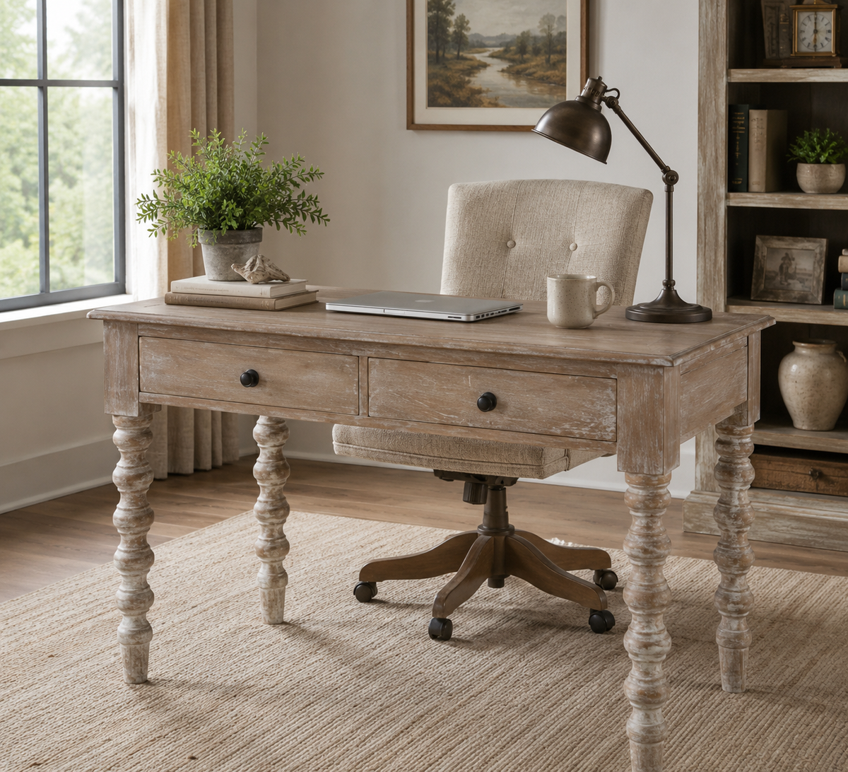 Solid Wood Desk or Console Table | Turned Legs | Rustic French/ Coastal/Farmhouse