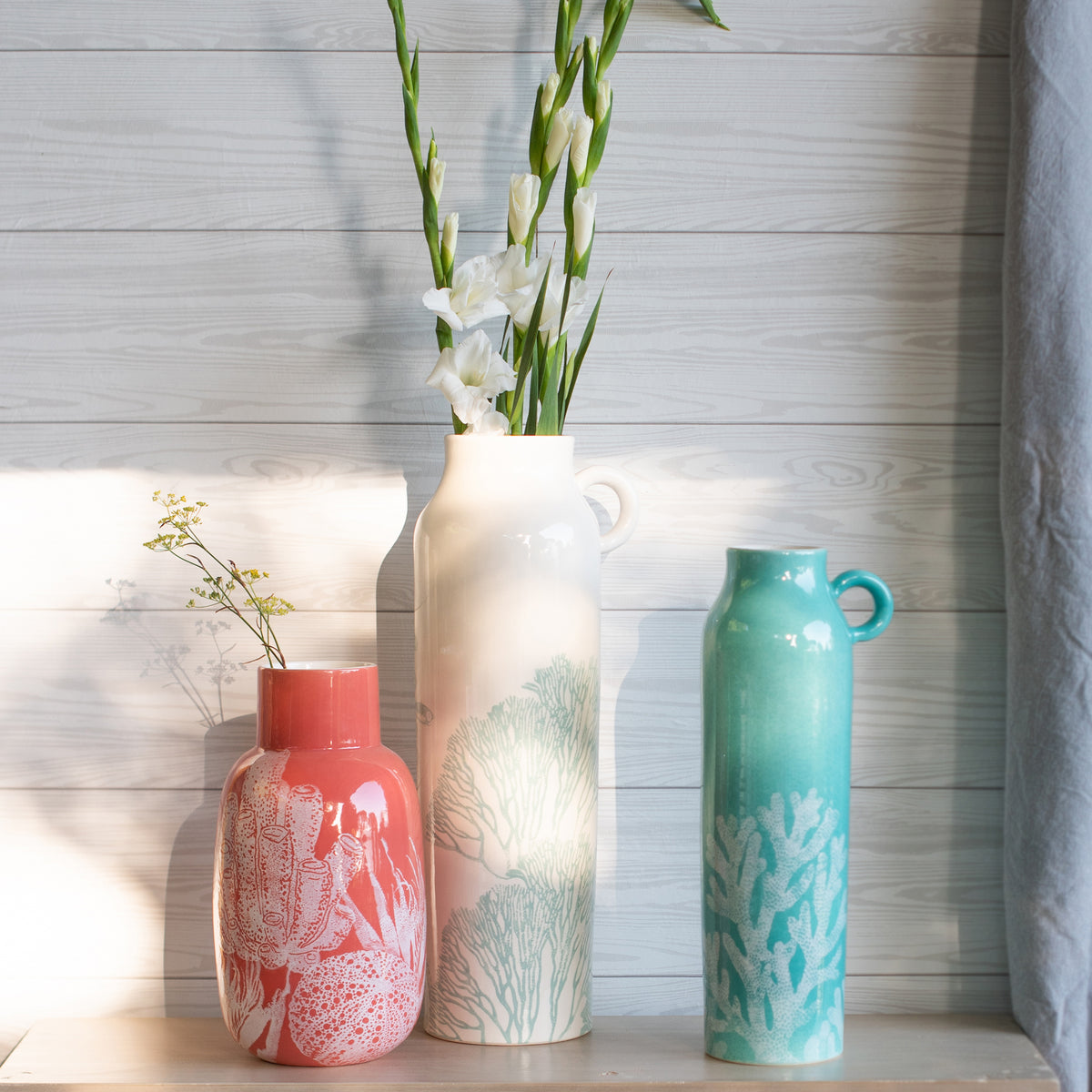 Reef Medium Aqua Tall Handled Vase