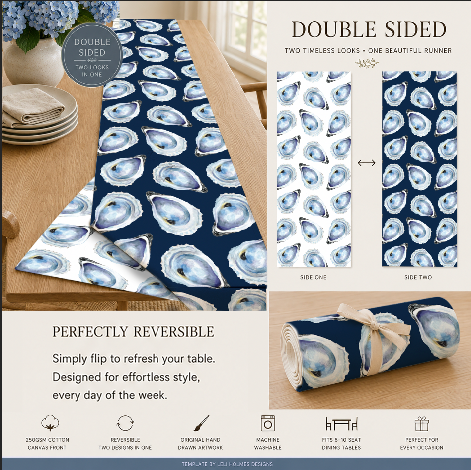 Blue Oyster Reversible Table Runner — photo 3