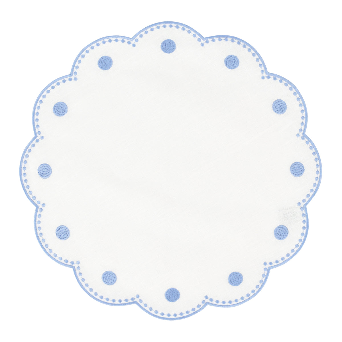 Tessuti White Round Placemats with Cornflower Blue Dots - Set of 4