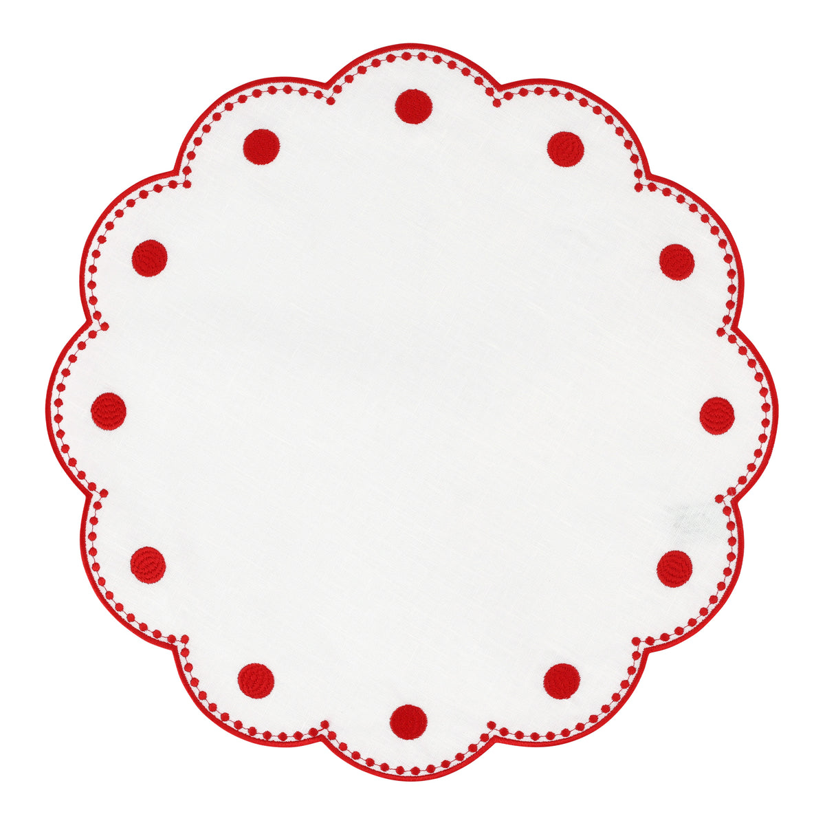 Tessuti White Round Placemats with Red Dots - Set of 4