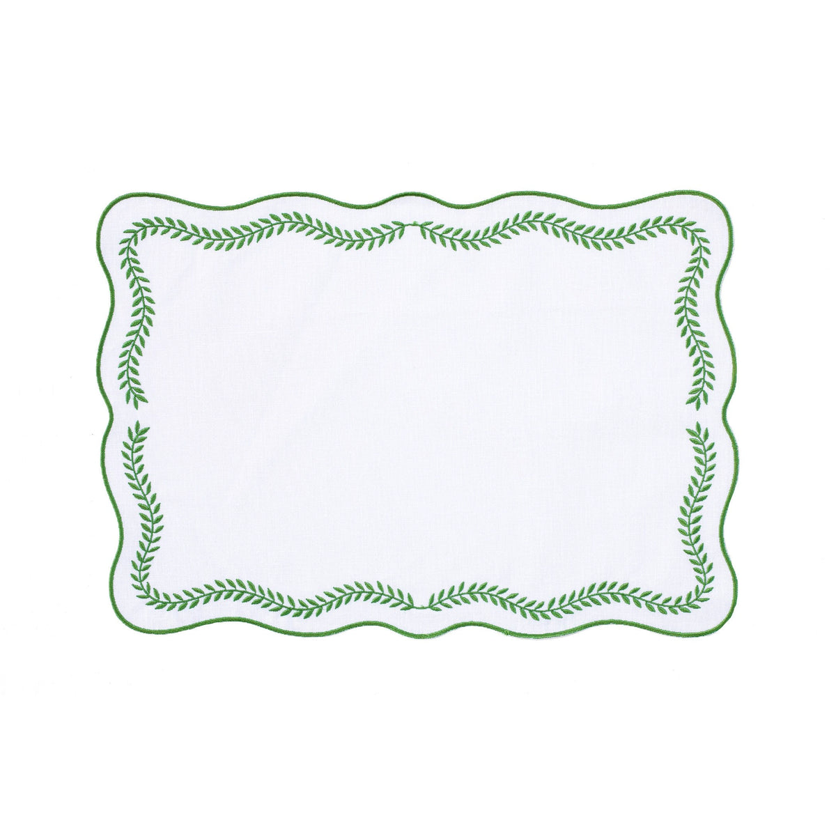 Tessuti White Rectangular Placemats with Sage Green Ivy - Set of 4