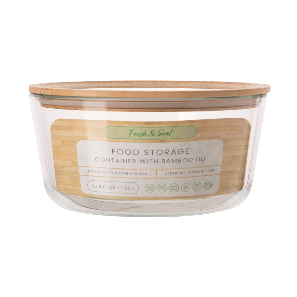 52 Oz Glass Round Container With Bamboo Lid By Fresh & Seal