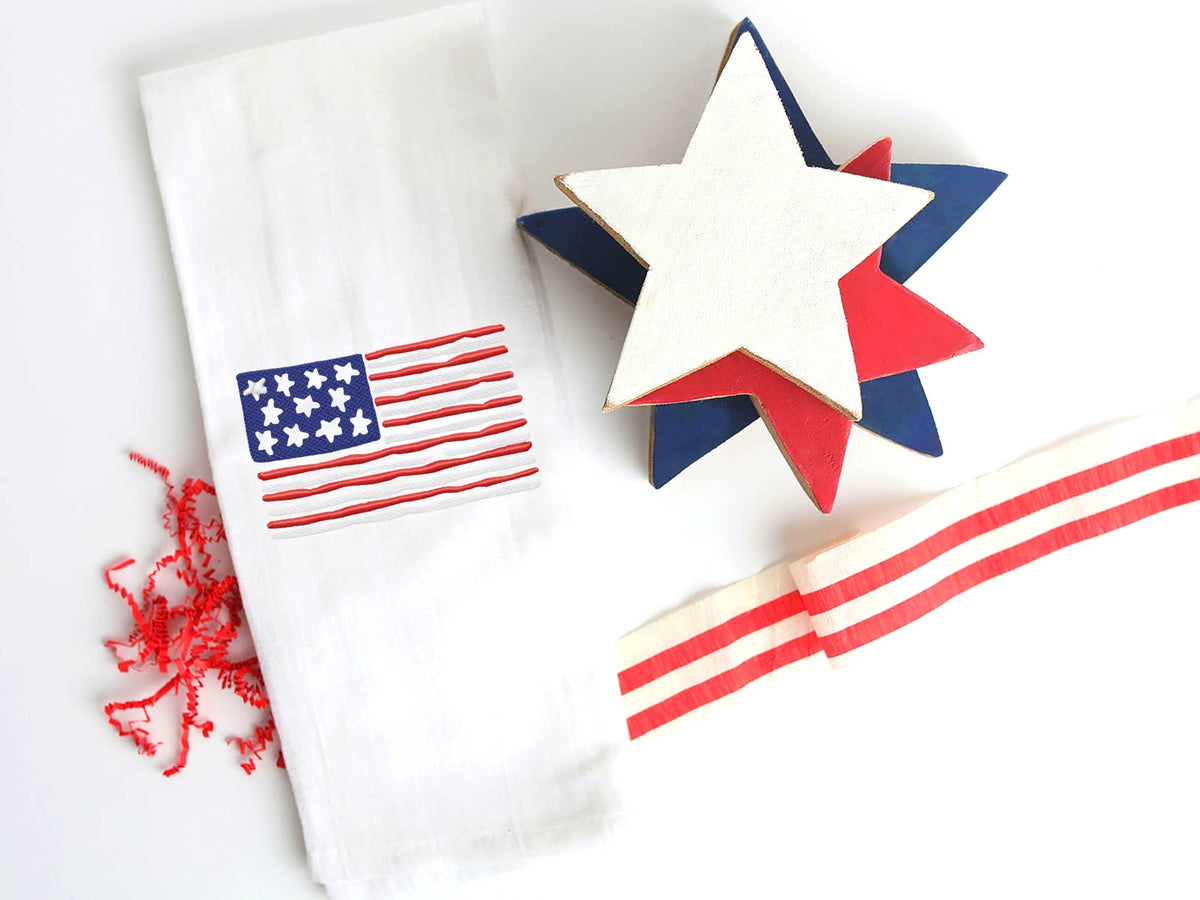 Embroidered Tea Towel Abstract American Flag