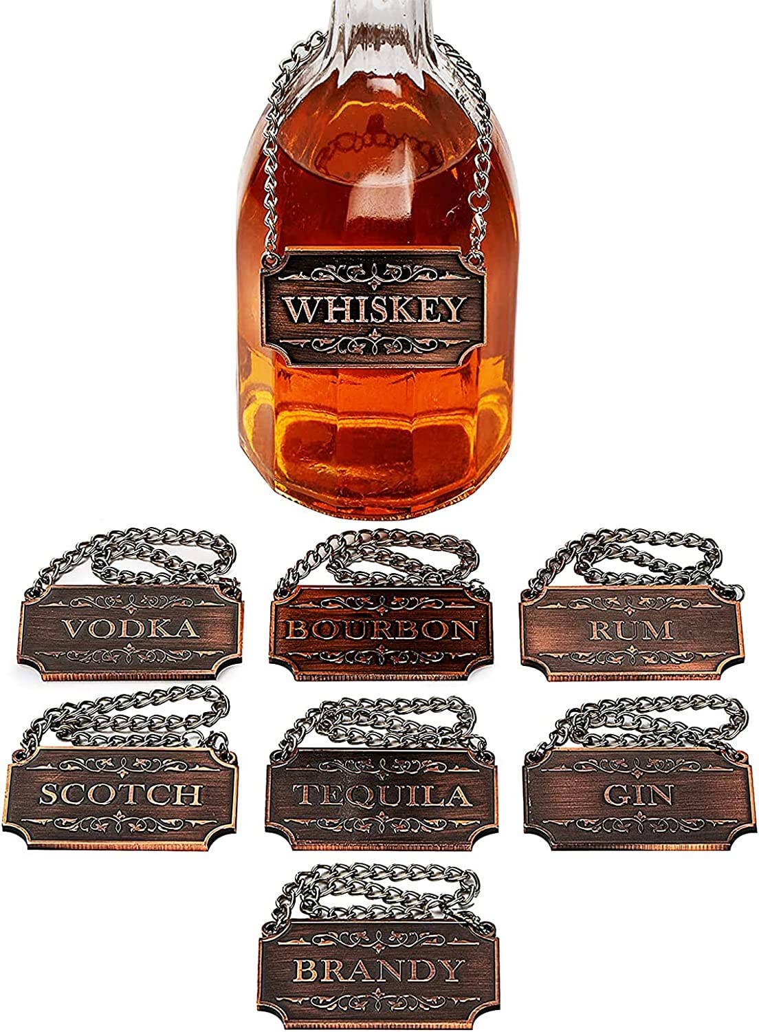 Decanter Tags Copper Set of 8 for Alcohol - The Wine Savant