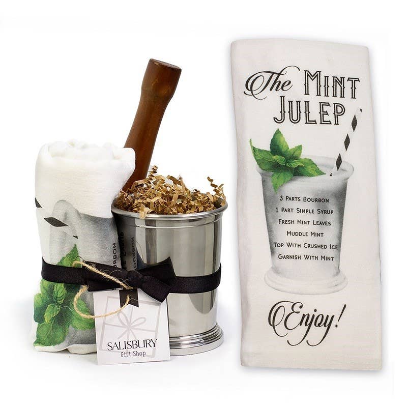 Stainless Mint Julep Cup, Towel & Mudder Gift Set