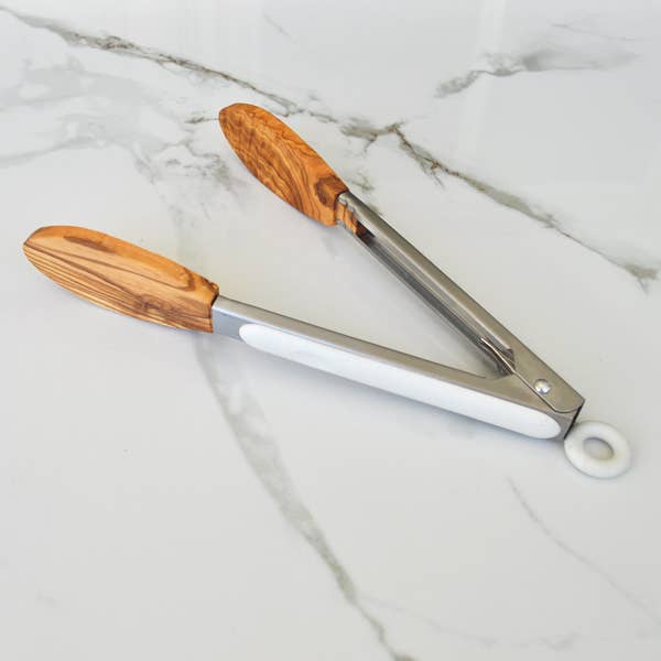 Kitchen Tongs (Stainless Steel) with Olive Wood Tips - 12"