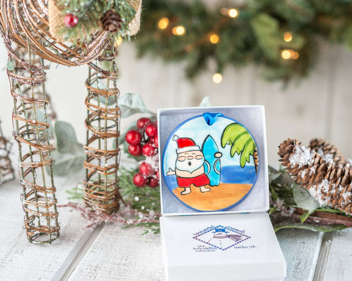 Ornaments | Christmas Ornaments | Handpainted |Santa Surfing