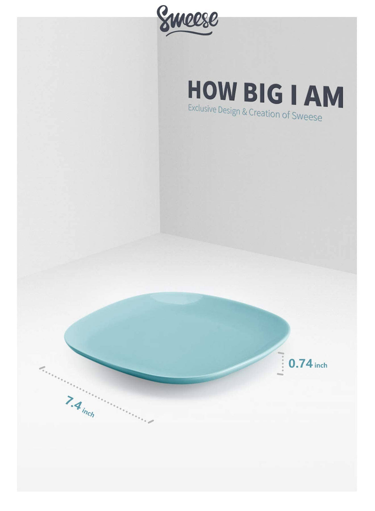 7.4-Inch Porcelain Square Dessert Plates, Set of 6