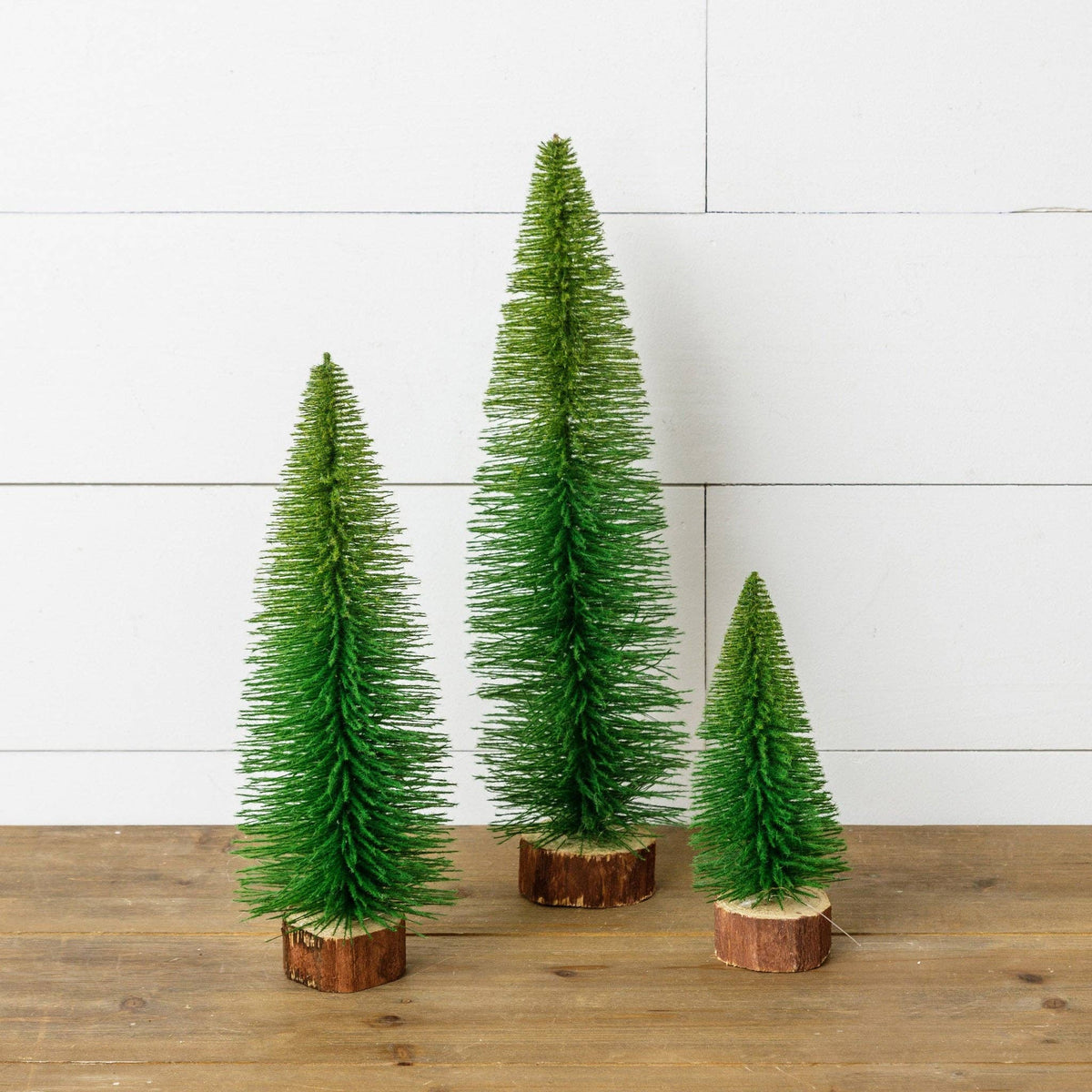 Soft Touch Bottle Brush Trees, Green (Set Of 03)