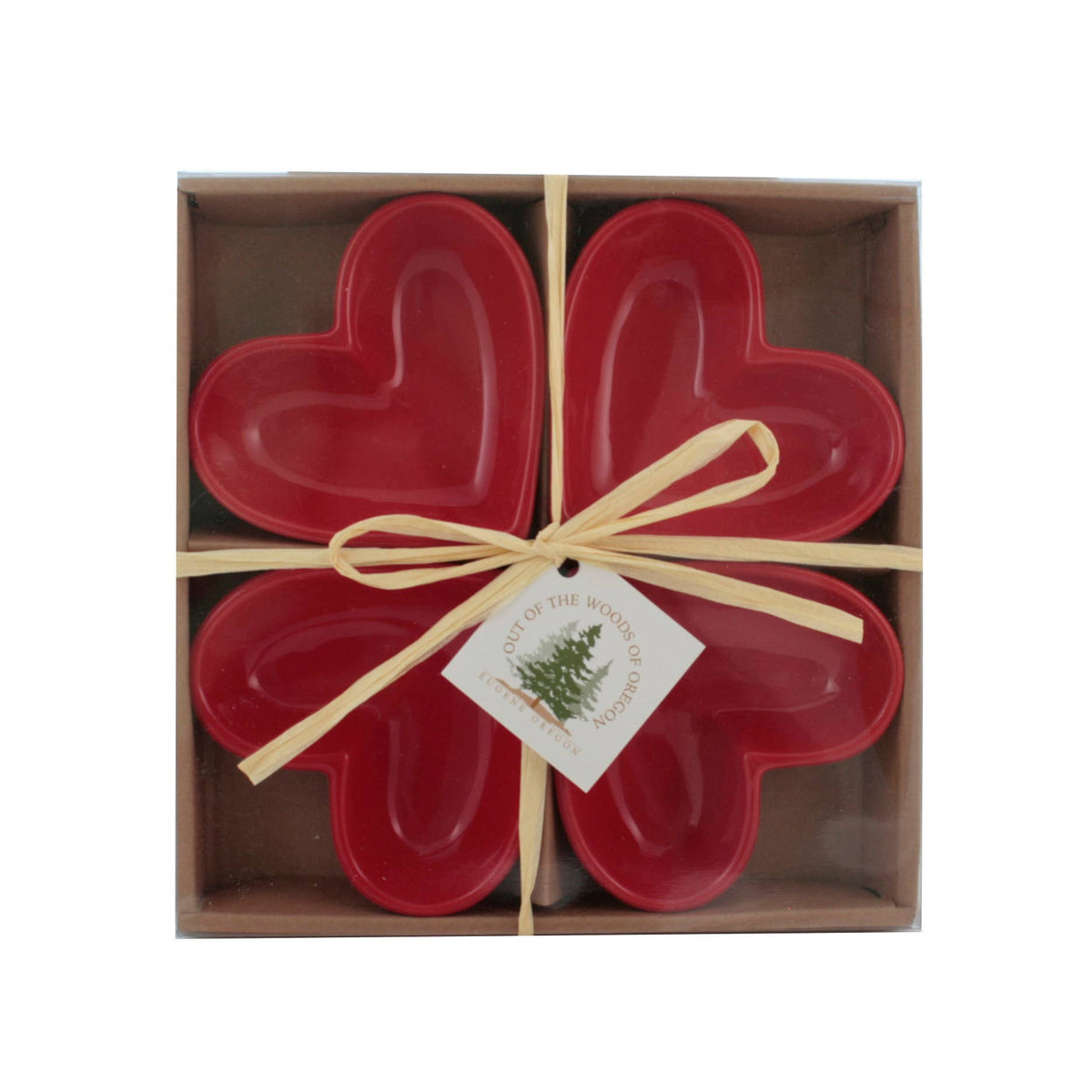 Set of Four Small Red Heart Shaped Bowls