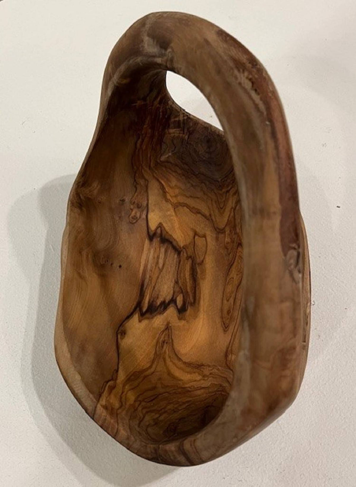 Oval Bowl w/Handle Olive Wood 9.5"L x 6.25”W
