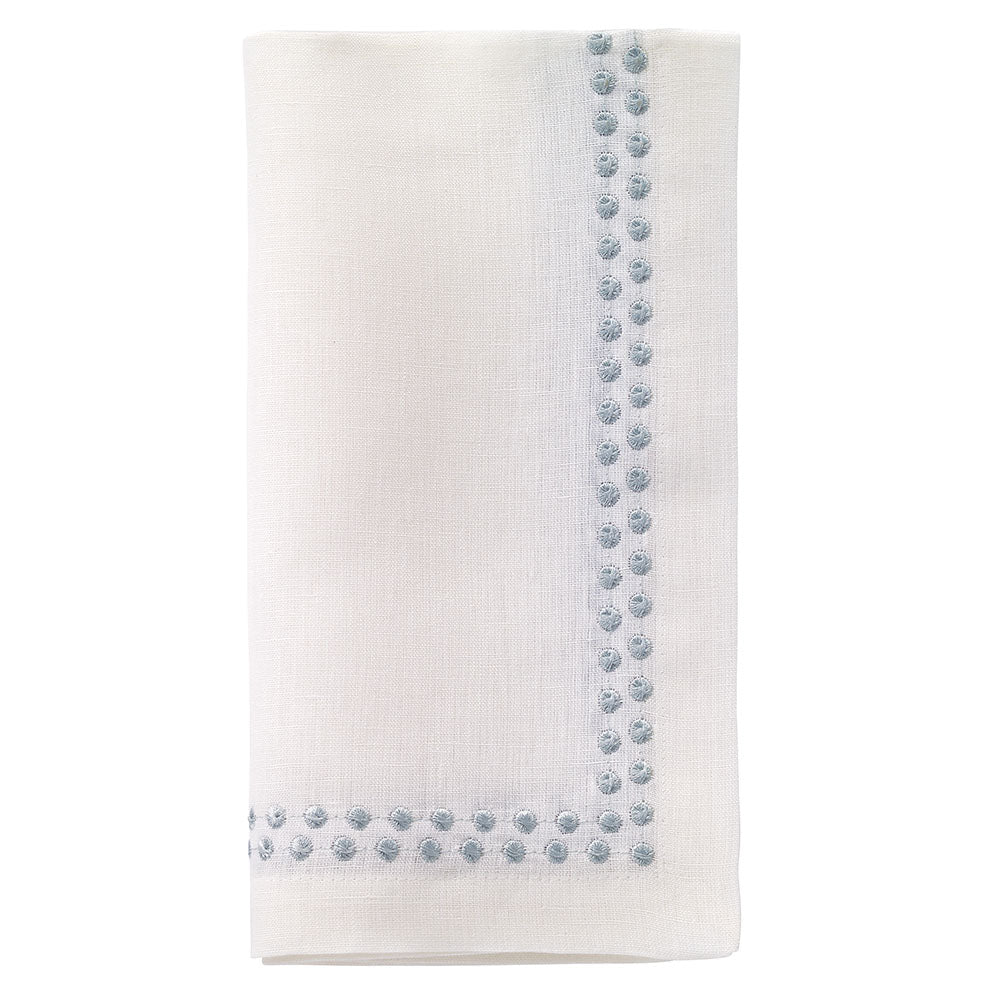 Bodrum Pearl linen napkin with Celadon embroidery