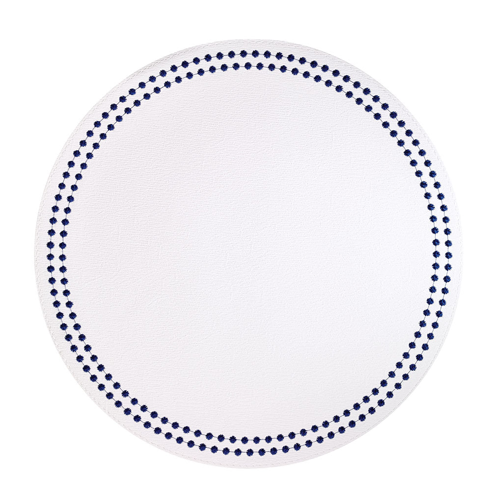 Bodrum Pearls white with navy round placemat