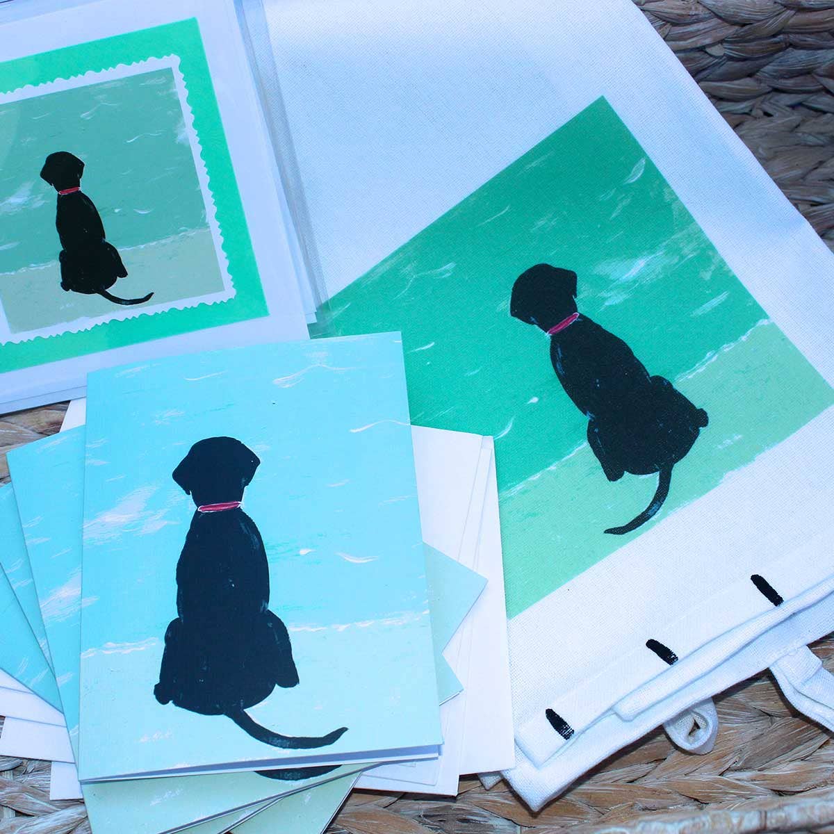 Black Lab Beach Dog Tea Towel