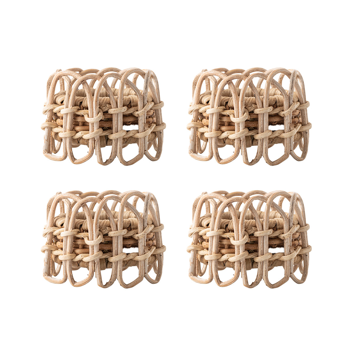 Provence Rattan Napkin Ring Set/4 - Whitewash