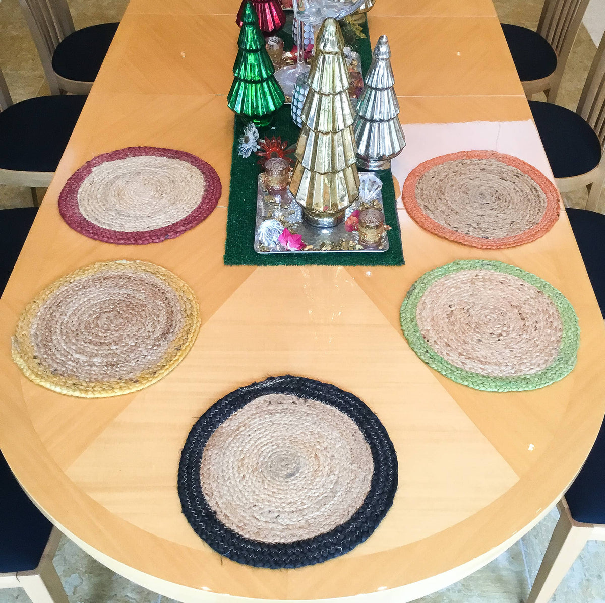 Natural & Green Jute Border Round Placemat