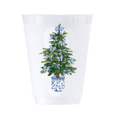 In Stock Blue Bows Christmas Tree Shatterproof Cups
