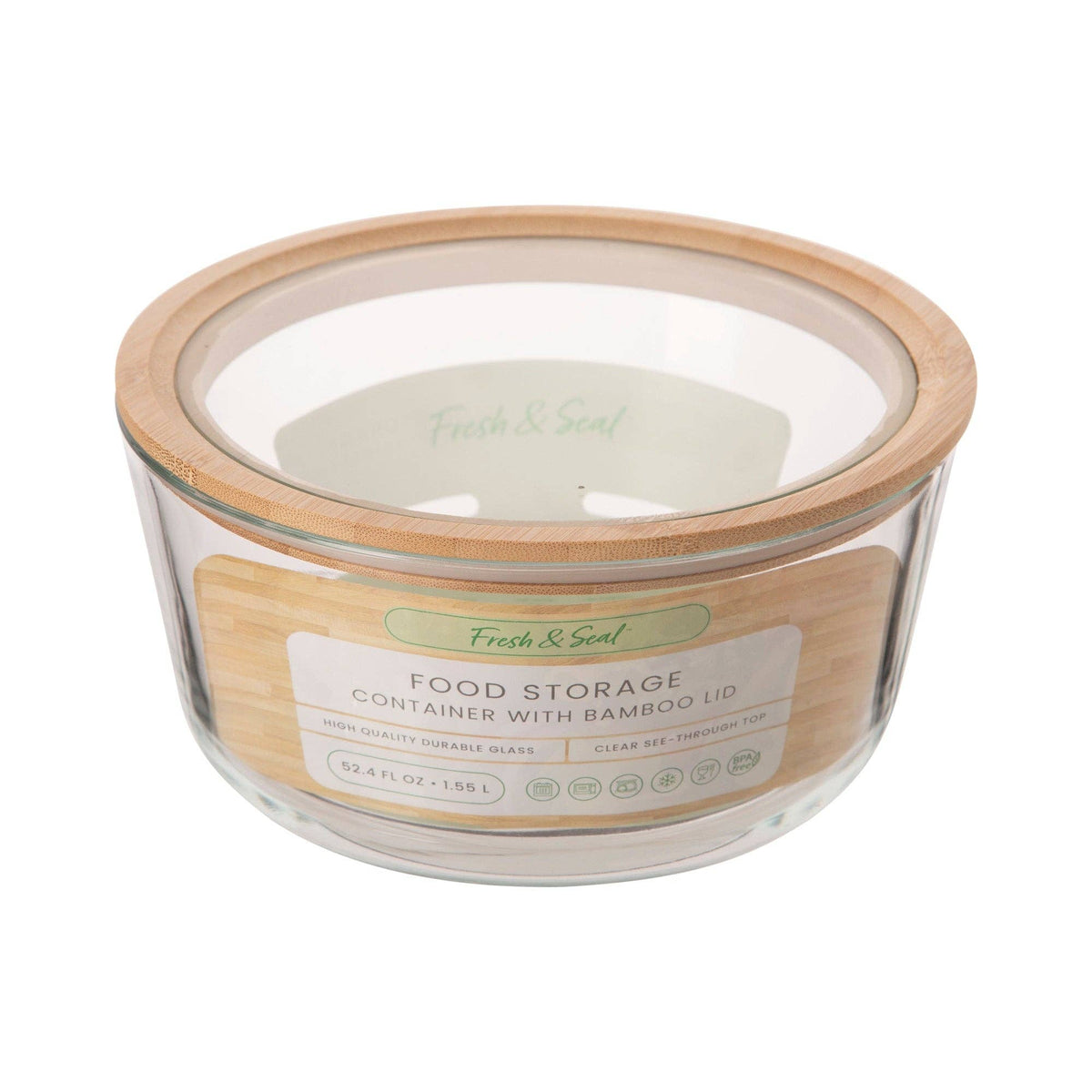 52 Oz Glass Round Container With Bamboo Lid By Fresh & Seal