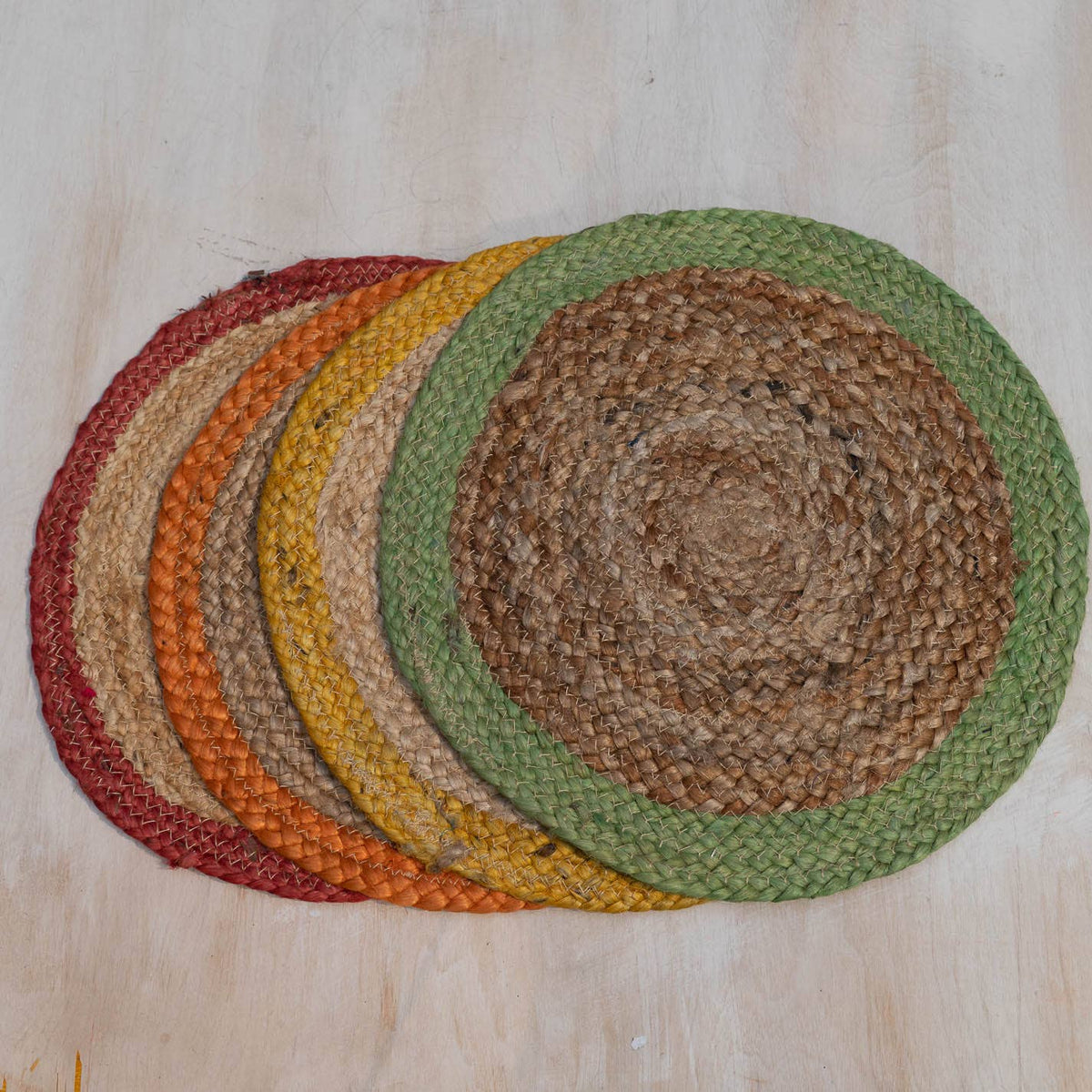 Natural & Green Jute Border Round Placemat