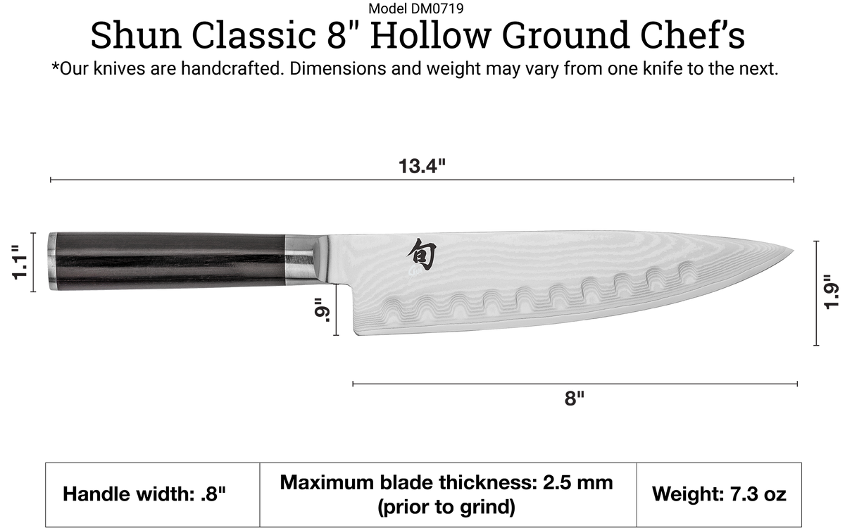 Shun Classic 8" Hollow Ground Chef's Knife — Ebony