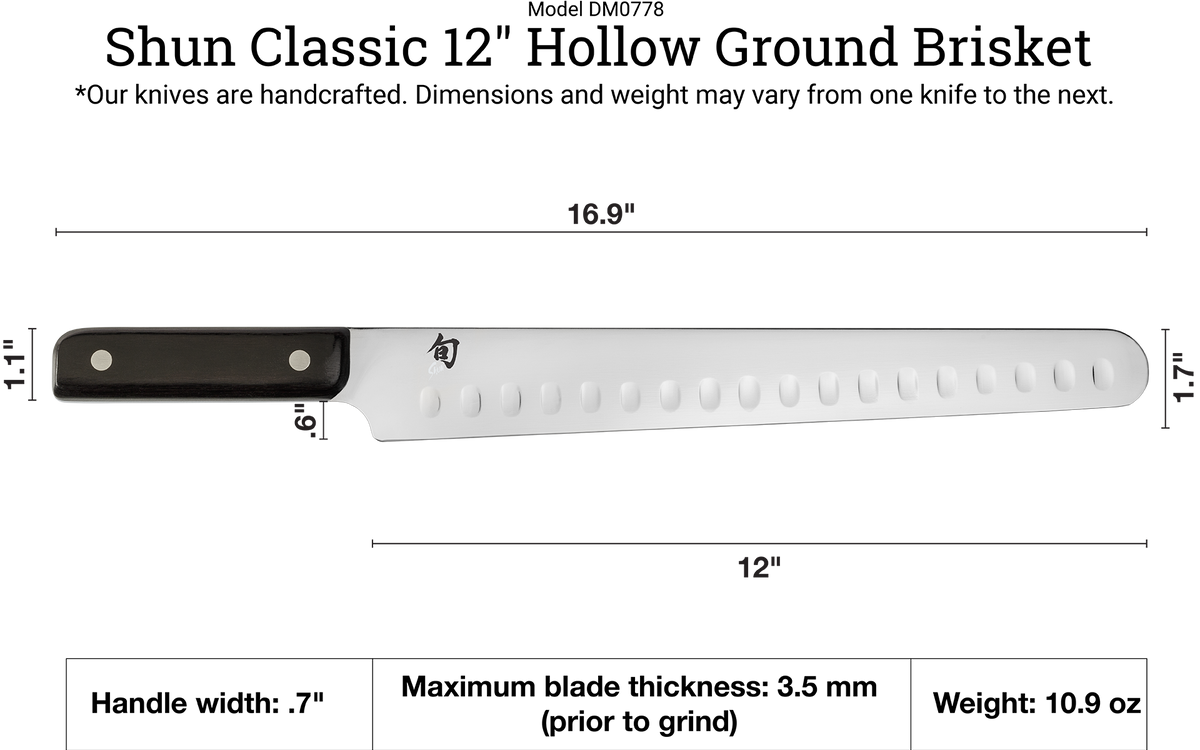 Shun Classic 12" Hollow Ground Brisket Knife — Ebony