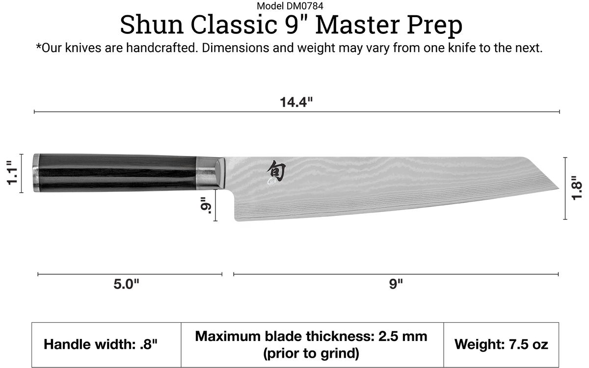 Shun Classic 9" Master Prep Knife — Ebony