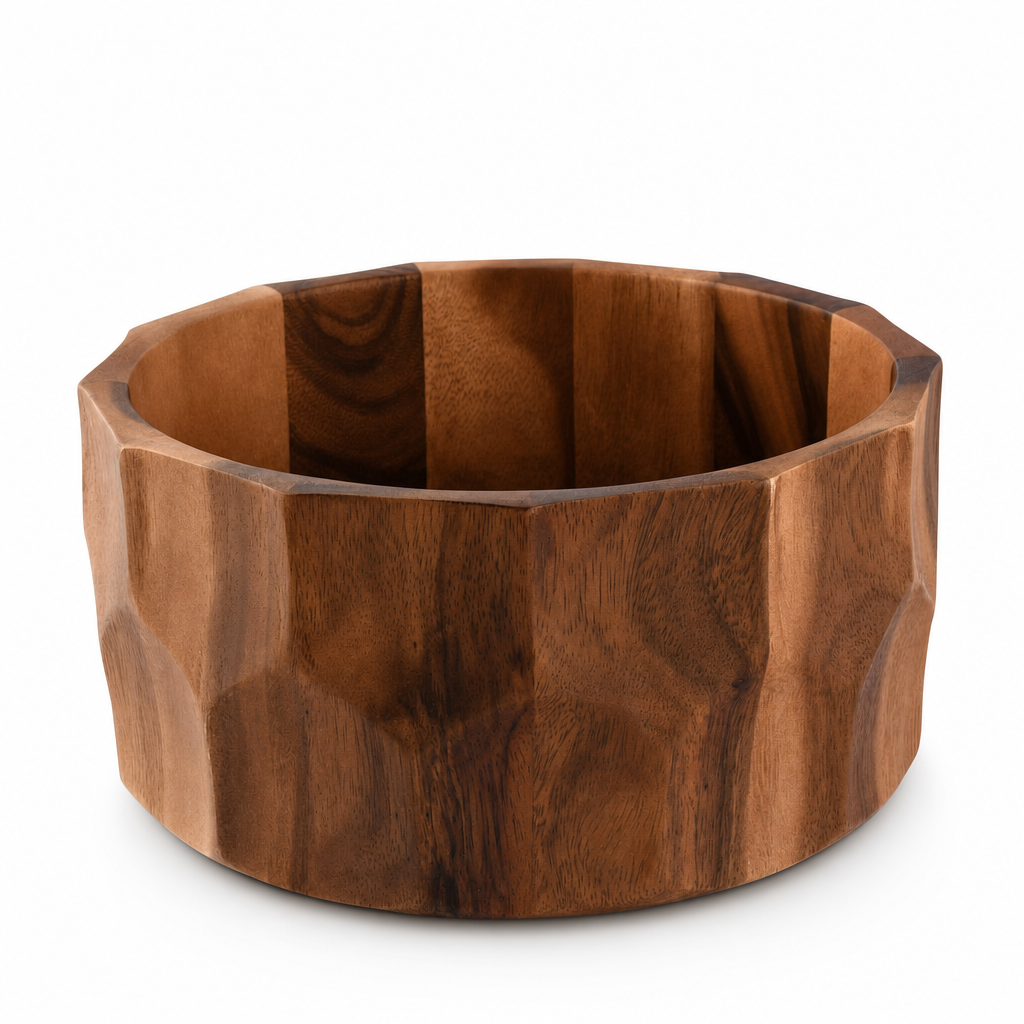 Diamond Pattern Large Acacia  Wood Salad Bowl