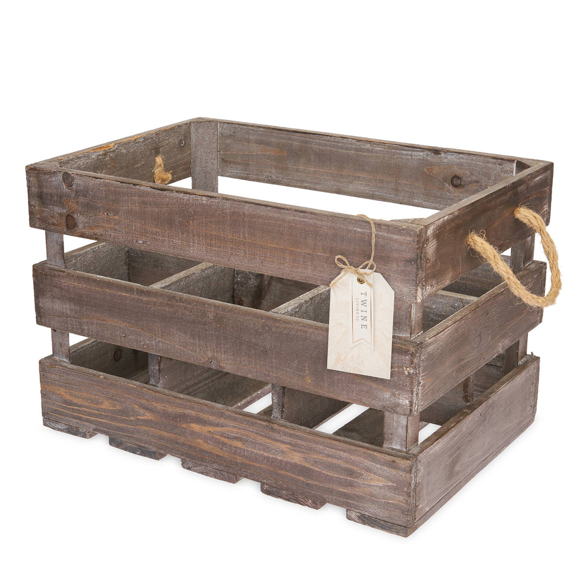 6 Bottle Rustic Fir Wood Wine Crate with Rope Handles
