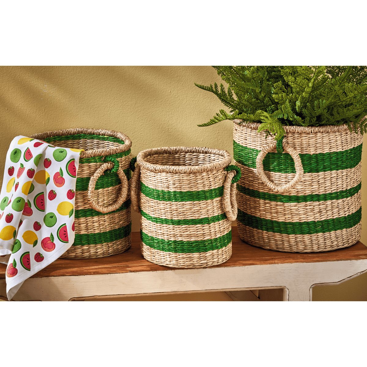 Ula Basket Set of 3 Green Multi Sea Grass Summer