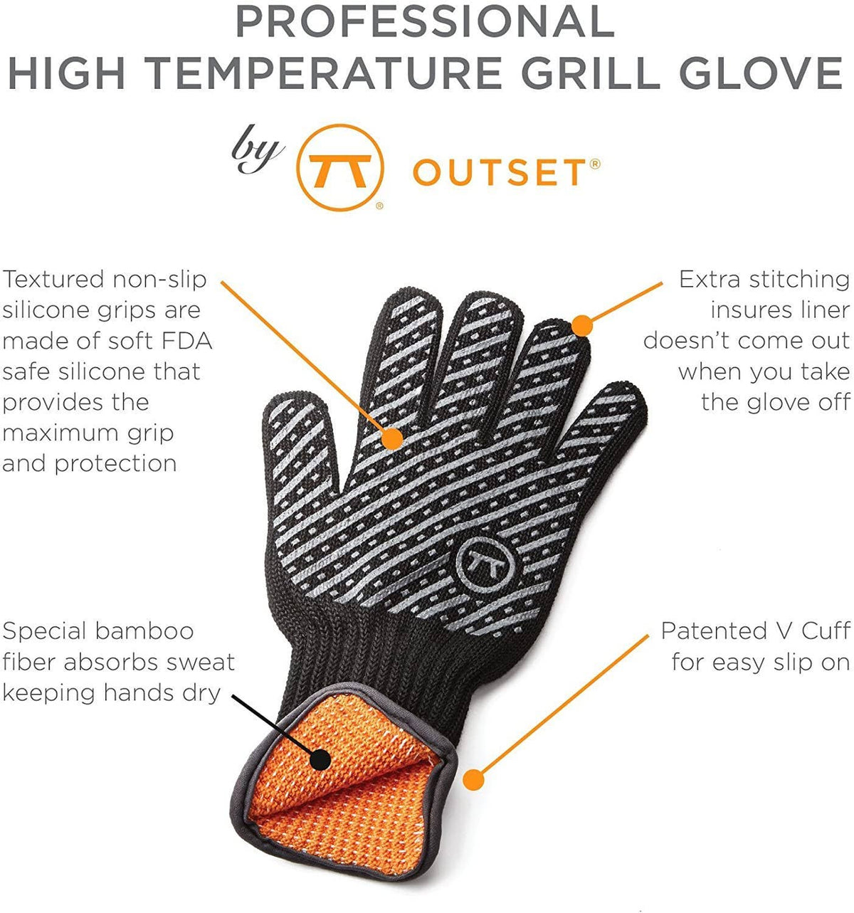 Outset High Temperature Heat Deluxe Grill and BBQ Glove,L/XL